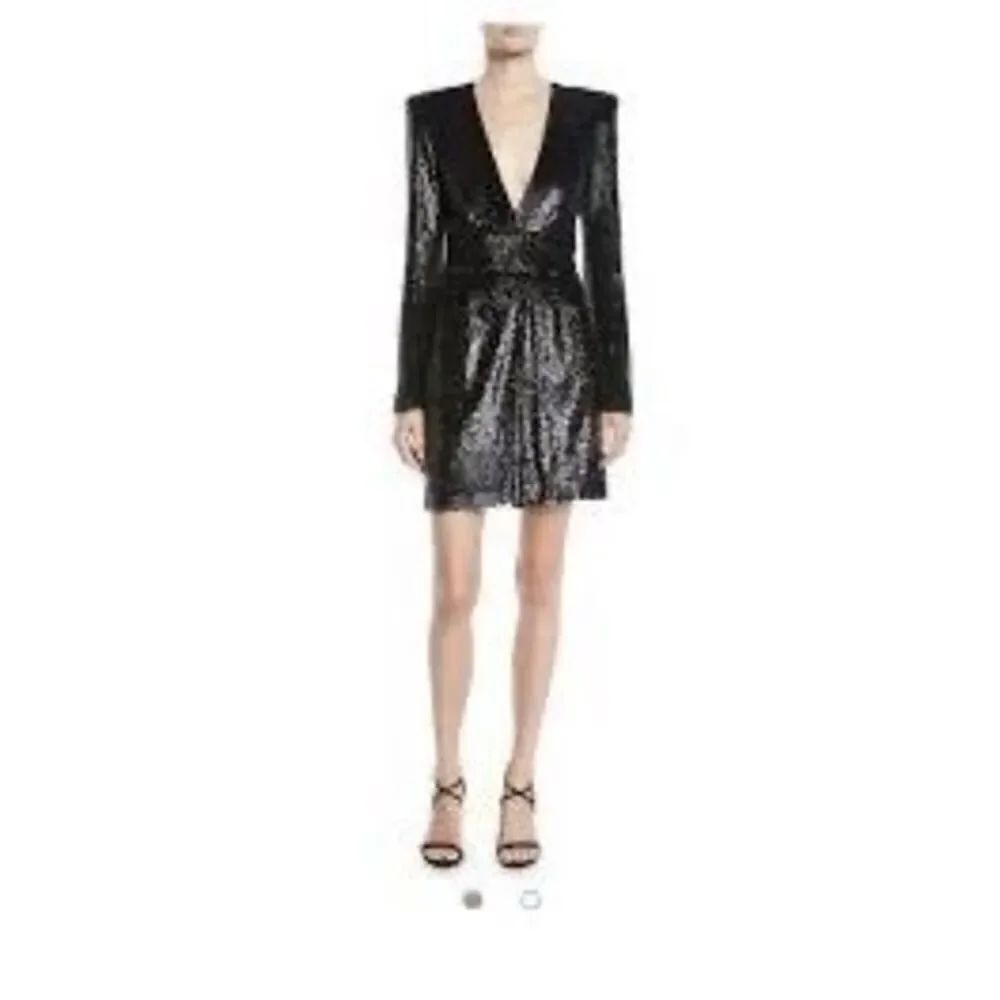A.C.L. Black Mara Sequined Strong Shoulder Long Sleeve Mini Dress Size 4